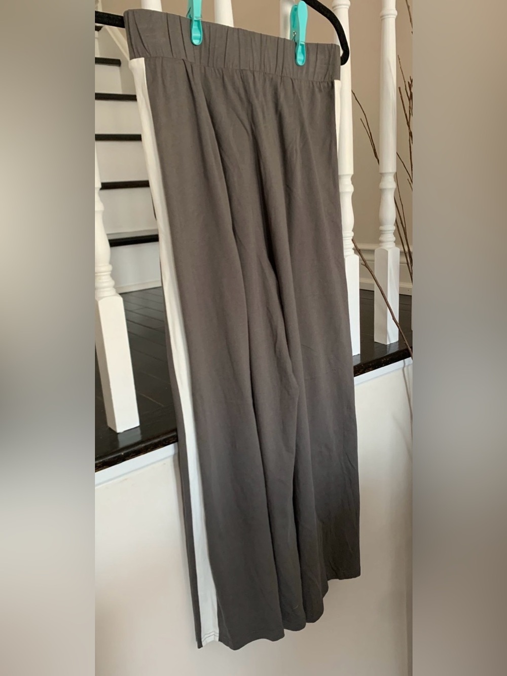 Mustard Seed Wide Leg Pants in Olive/ Gray with White Side Stripe